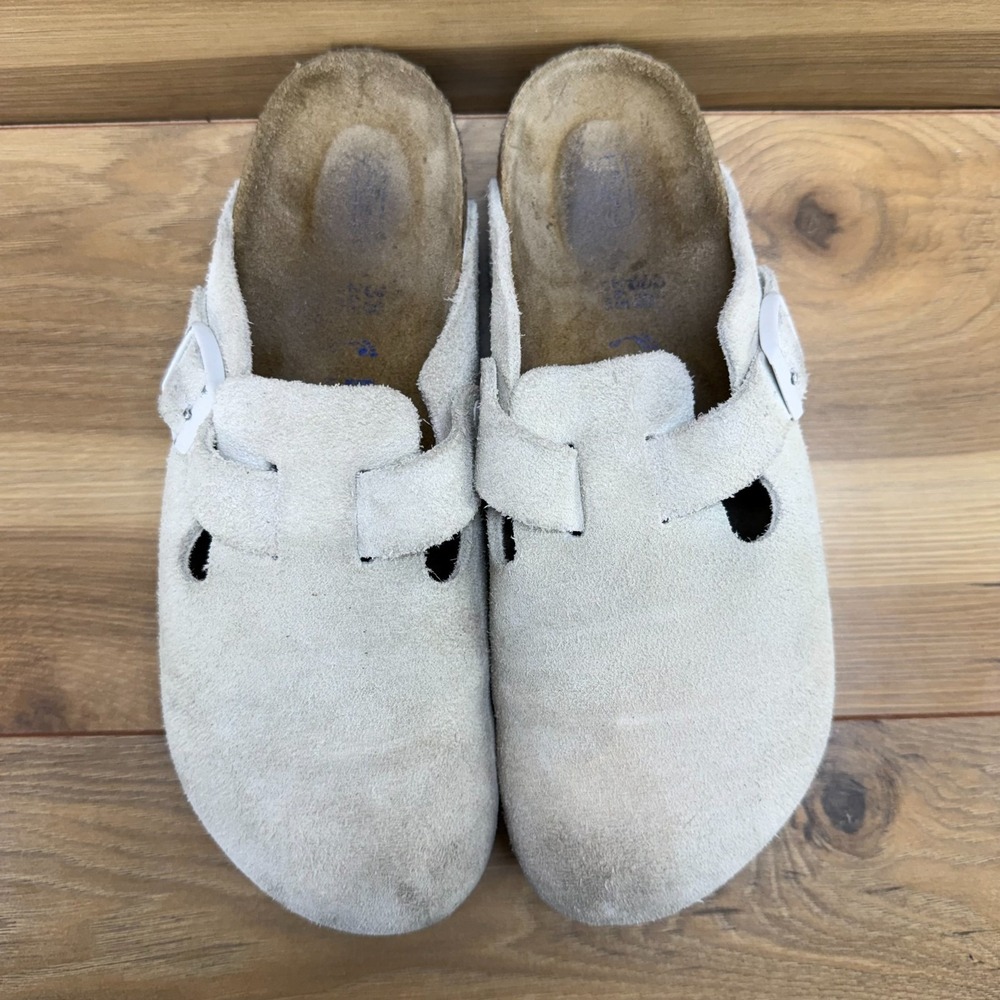 Birkenstock Boston Clogs Oyster Suede Womens 7 N EU 38 Soft Footbed Slip On Mule